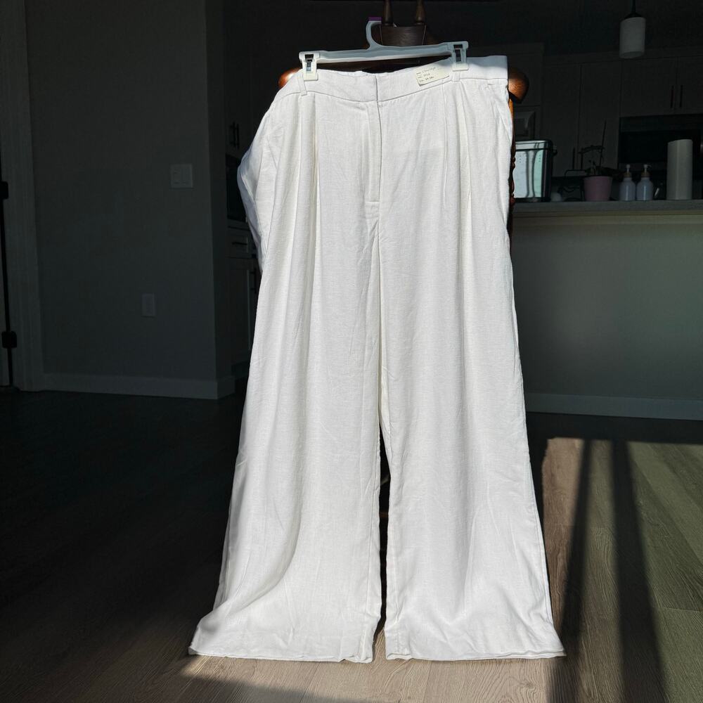 Abercrombie & Fitch Linen Blend Wide Leg Pants 34 18R High Rise White Coastal